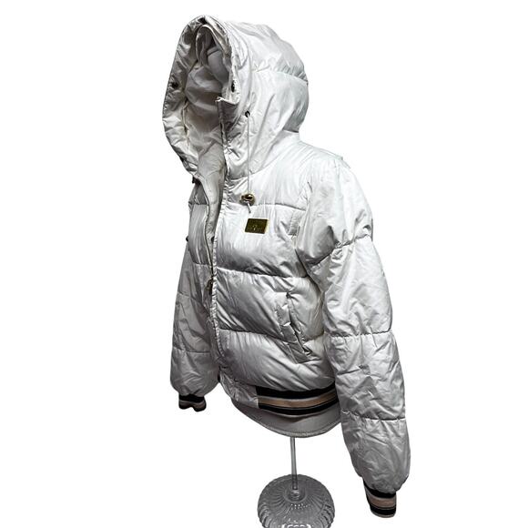 Baby Phat White Down Puffer Zip Hood Vintage Y2K Jacket Coat Medium Streetwear - Picture 7 of 16